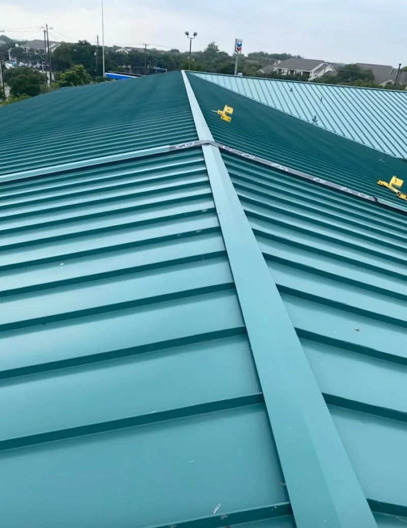 Green commercial metal roof ridge and valley for Metal Roof Repair in Hayward